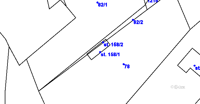 Parcela st. 158/1 v KÚ Bližanovy, Katastrální mapa