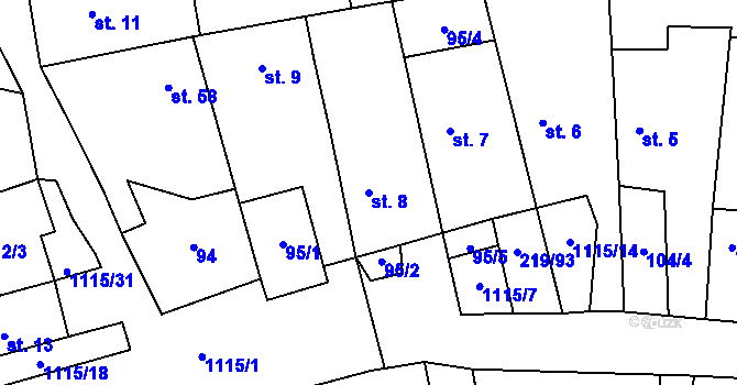 Parcela st. 8 v KÚ Kvasetice, Katastrální mapa