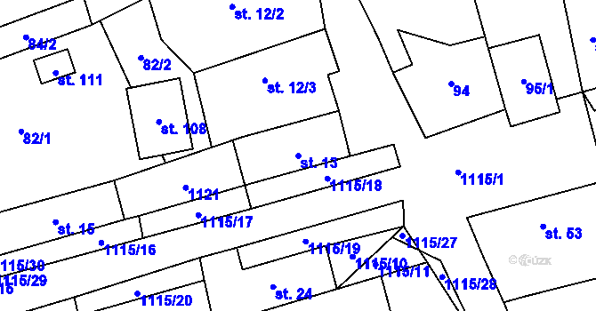Parcela st. 13 v KÚ Kvasetice, Katastrální mapa