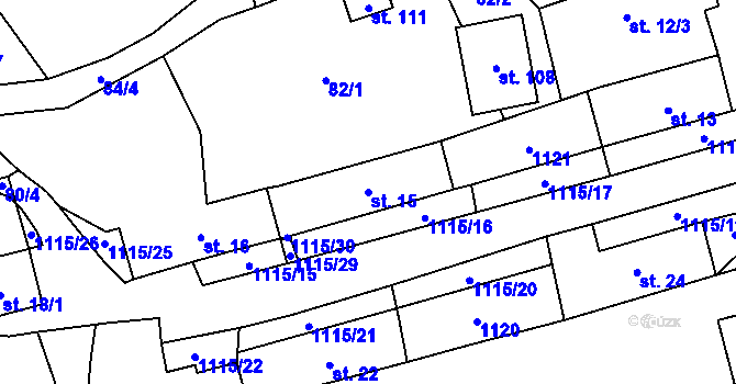 Parcela st. 15 v KÚ Kvasetice, Katastrální mapa
