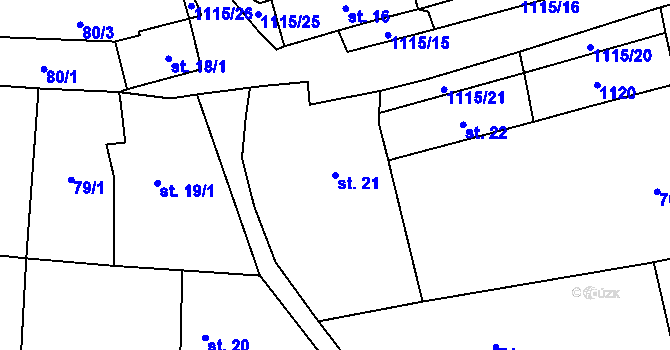 Parcela st. 21 v KÚ Kvasetice, Katastrální mapa