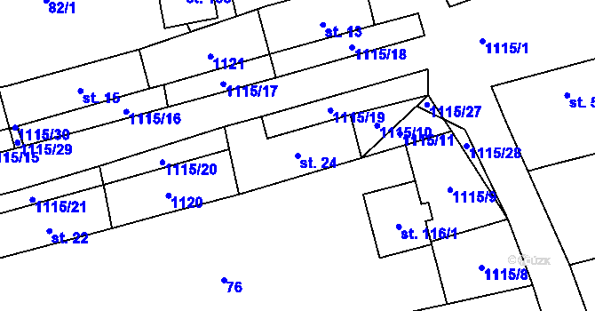Parcela st. 24 v KÚ Kvasetice, Katastrální mapa