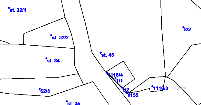Parcela st. 45 v KÚ Kvasetice, Katastrální mapa