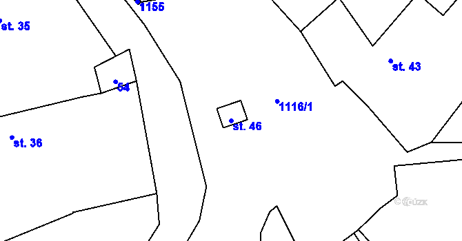 Parcela st. 46 v KÚ Kvasetice, Katastrální mapa