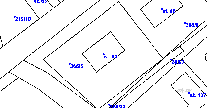 Parcela st. 83 v KÚ Kvasetice, Katastrální mapa