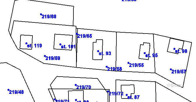 Parcela st. 93 v KÚ Kvasetice, Katastrální mapa