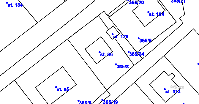 Parcela st. 96 v KÚ Kvasetice, Katastrální mapa