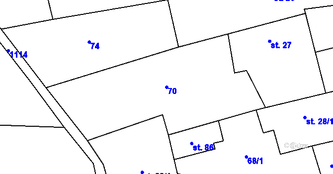 Parcela st. 70 v KÚ Kvasetice, Katastrální mapa