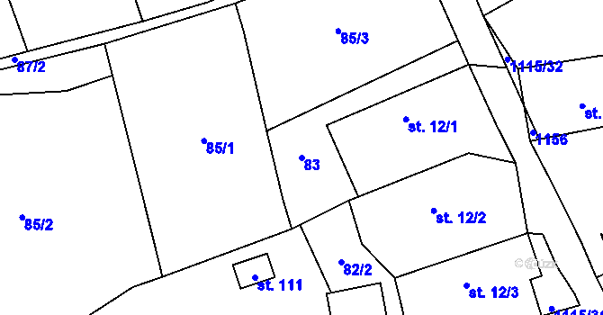 Parcela st. 83 v KÚ Kvasetice, Katastrální mapa