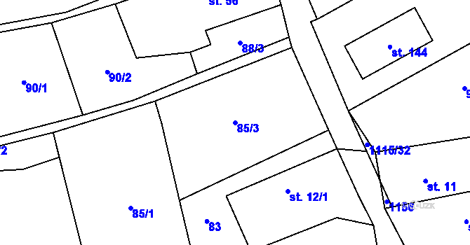 Parcela st. 85/3 v KÚ Kvasetice, Katastrální mapa