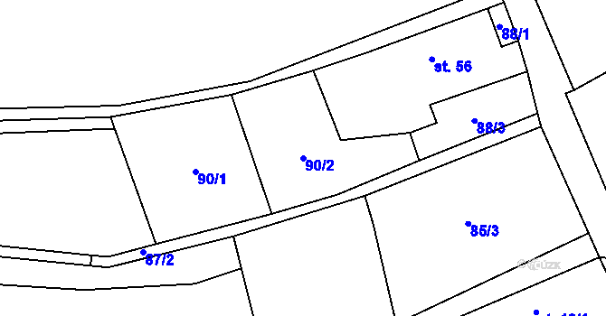 Parcela st. 90/2 v KÚ Kvasetice, Katastrální mapa