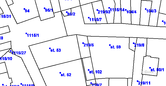 Parcela st. 219/5 v KÚ Kvasetice, Katastrální mapa
