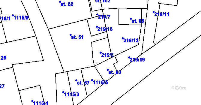 Parcela st. 219/6 v KÚ Kvasetice, Katastrální mapa