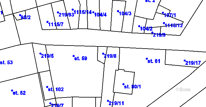 Parcela st. 219/8 v KÚ Kvasetice, Katastrální mapa