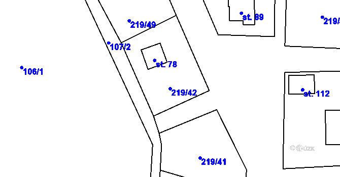 Parcela st. 219/42 v KÚ Kvasetice, Katastrální mapa