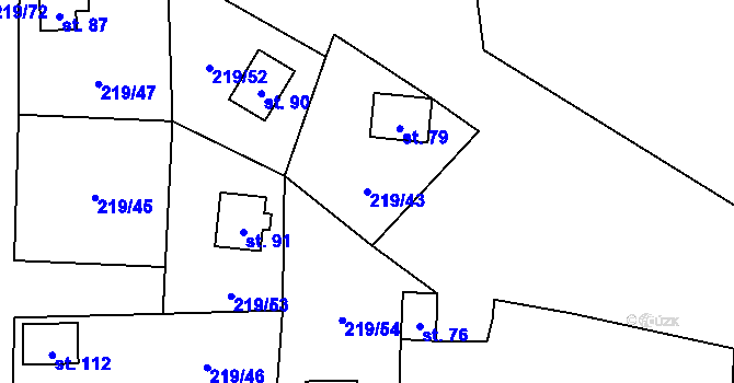 Parcela st. 219/43 v KÚ Kvasetice, Katastrální mapa