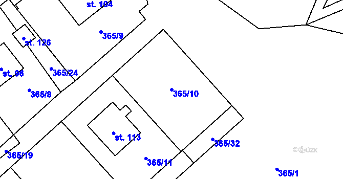 Parcela st. 365/10 v KÚ Kvasetice, Katastrální mapa