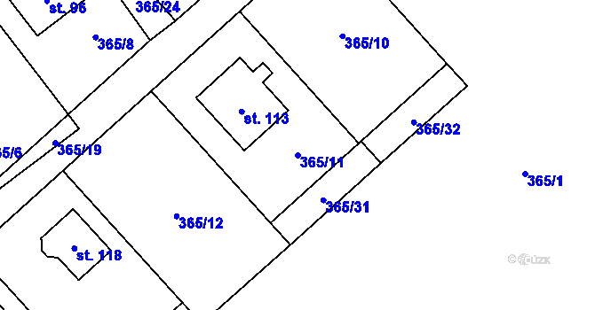 Parcela st. 365/11 v KÚ Kvasetice, Katastrální mapa