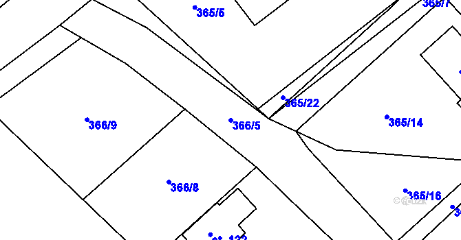 Parcela st. 366/5 v KÚ Kvasetice, Katastrální mapa