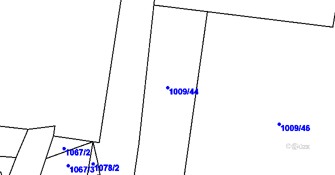 Parcela st. 1009/44 v KÚ Kvasetice, Katastrální mapa
