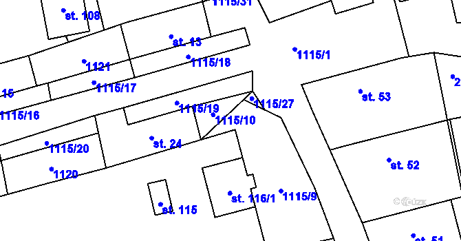 Parcela st. 1115/11 v KÚ Kvasetice, Katastrální mapa