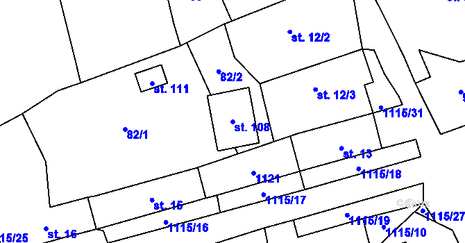Parcela st. 108 v KÚ Kvasetice, Katastrální mapa