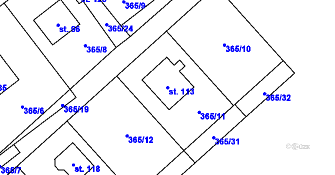 Parcela st. 113 v KÚ Kvasetice, Katastrální mapa