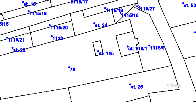 Parcela st. 115 v KÚ Kvasetice, Katastrální mapa