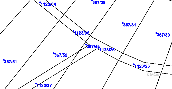 Parcela st. 367/45 v KÚ Kvasetice, Katastrální mapa
