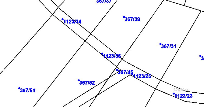 Parcela st. 1123/36 v KÚ Kvasetice, Katastrální mapa