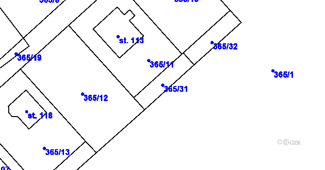 Parcela st. 365/31 v KÚ Kvasetice, Katastrální mapa