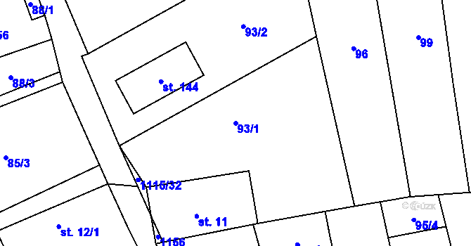 Parcela st. 93/1 v KÚ Kvasetice, Katastrální mapa