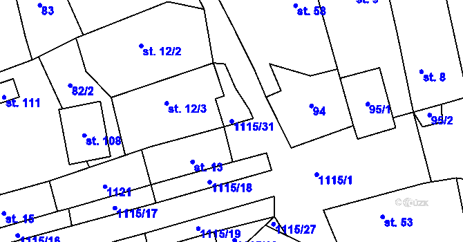Parcela st. 1115/31 v KÚ Kvasetice, Katastrální mapa