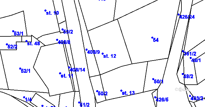 Parcela st. 12 v KÚ Lovčice u Klatov, Katastrální mapa