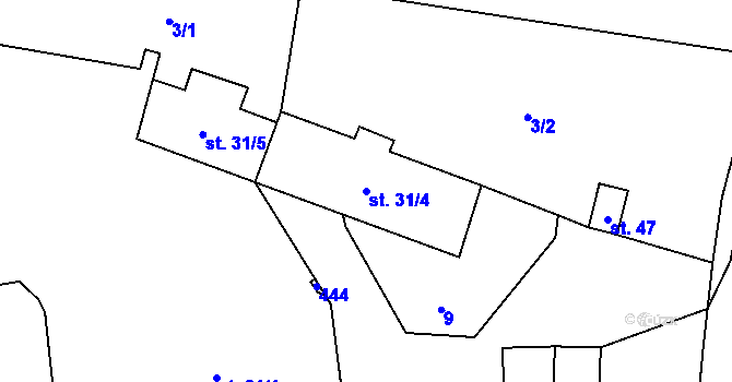 Parcela st. 31/4 v KÚ Lovčice u Klatov, Katastrální mapa