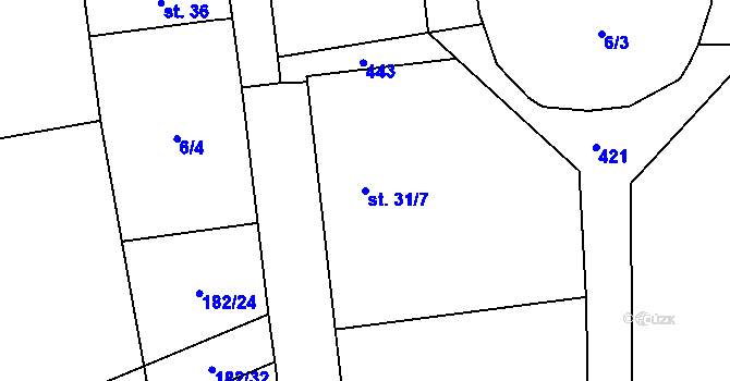 Parcela st. 31/7 v KÚ Lovčice u Klatov, Katastrální mapa