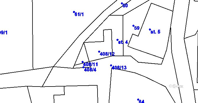 Parcela st. 408/12 v KÚ Lovčice u Klatov, Katastrální mapa