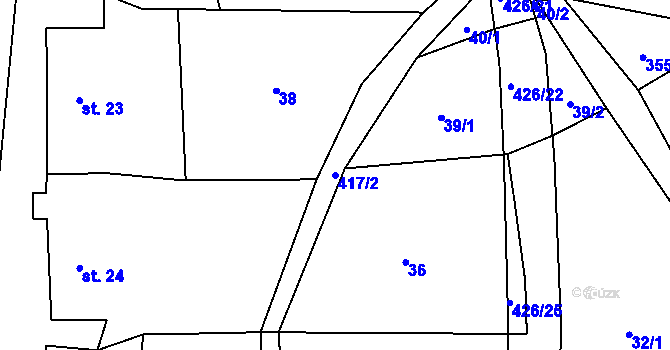 Parcela st. 417/2 v KÚ Lovčice u Klatov, Katastrální mapa