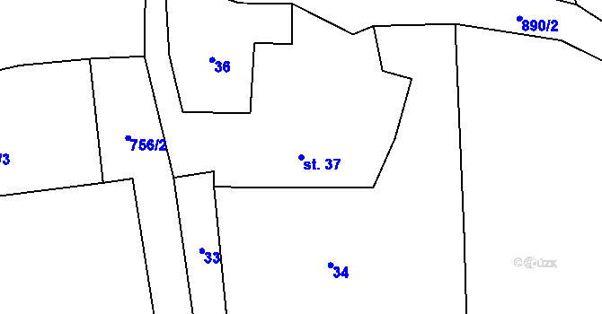 Parcela st. 37 v KÚ Štipoklasy u Lovčic, Katastrální mapa