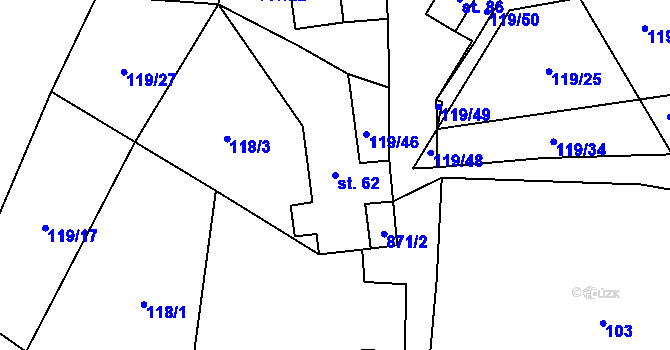 Parcela st. 62 v KÚ Štipoklasy u Lovčic, Katastrální mapa