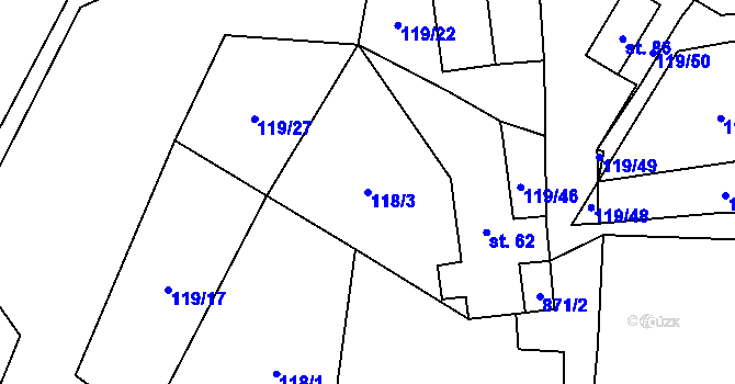 Parcela st. 118/3 v KÚ Štipoklasy u Lovčic, Katastrální mapa