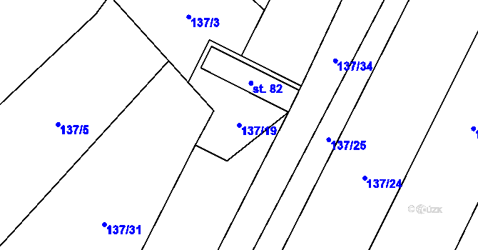 Parcela st. 137/19 v KÚ Štipoklasy u Lovčic, Katastrální mapa