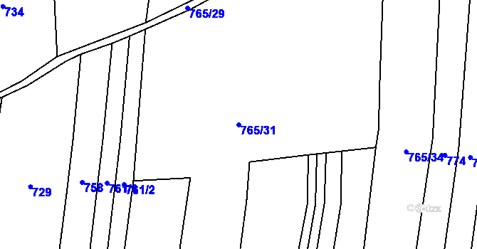 Parcela st. 765/31 v KÚ Štipoklasy u Lovčic, Katastrální mapa