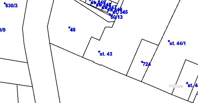 Parcela st. 43 v KÚ Lovčice u Nového Bydžova, Katastrální mapa