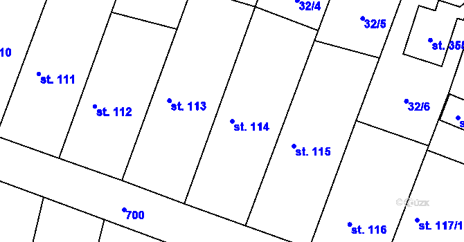 Parcela st. 114 v KÚ Lovčice u Nového Bydžova, Katastrální mapa