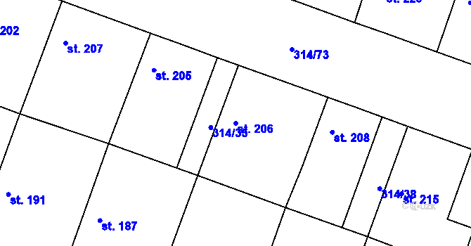 Parcela st. 206 v KÚ Lovčice u Nového Bydžova, Katastrální mapa