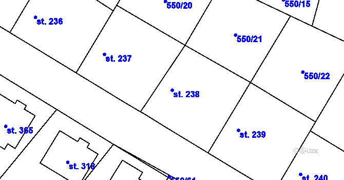 Parcela st. 238 v KÚ Lovčice u Nového Bydžova, Katastrální mapa