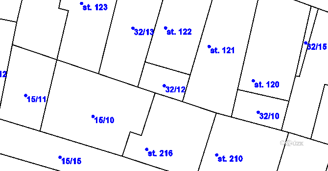 Parcela st. 32/12 v KÚ Lovčice u Nového Bydžova, Katastrální mapa