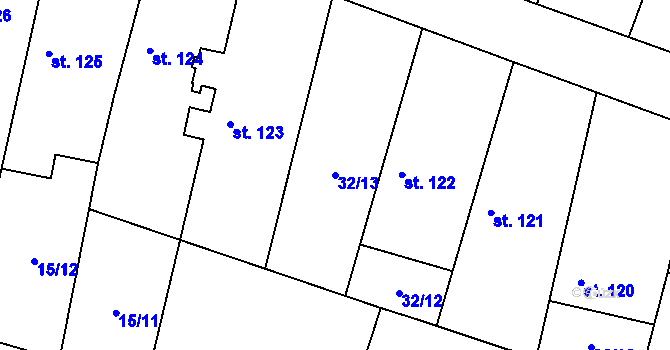 Parcela st. 32/13 v KÚ Lovčice u Nového Bydžova, Katastrální mapa