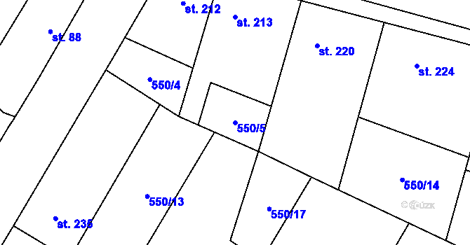 Parcela st. 550/5 v KÚ Lovčice u Nového Bydžova, Katastrální mapa